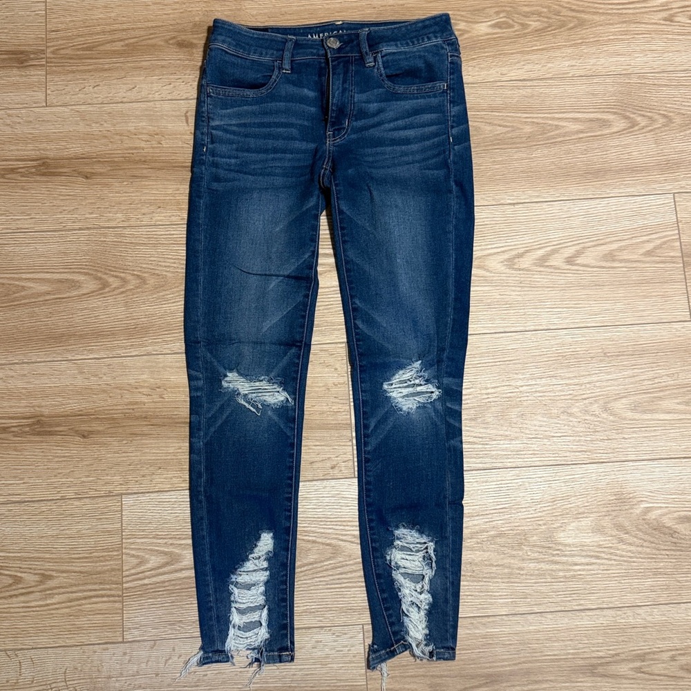 American Eagle Outfitters Super Stretch Jegging Crop Blue Denim Jeans sz- 6 long